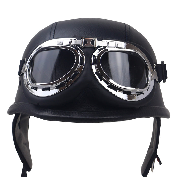 Vintage Leather Motorcycle Helmet with Goggles Kalsten