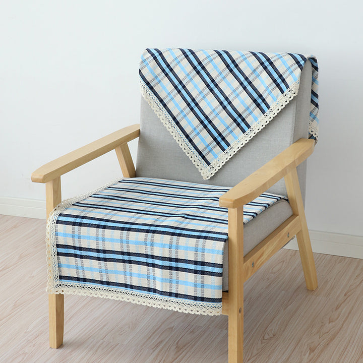 2-piece checkered chair cover and seat pad set with lace trim Kalsten