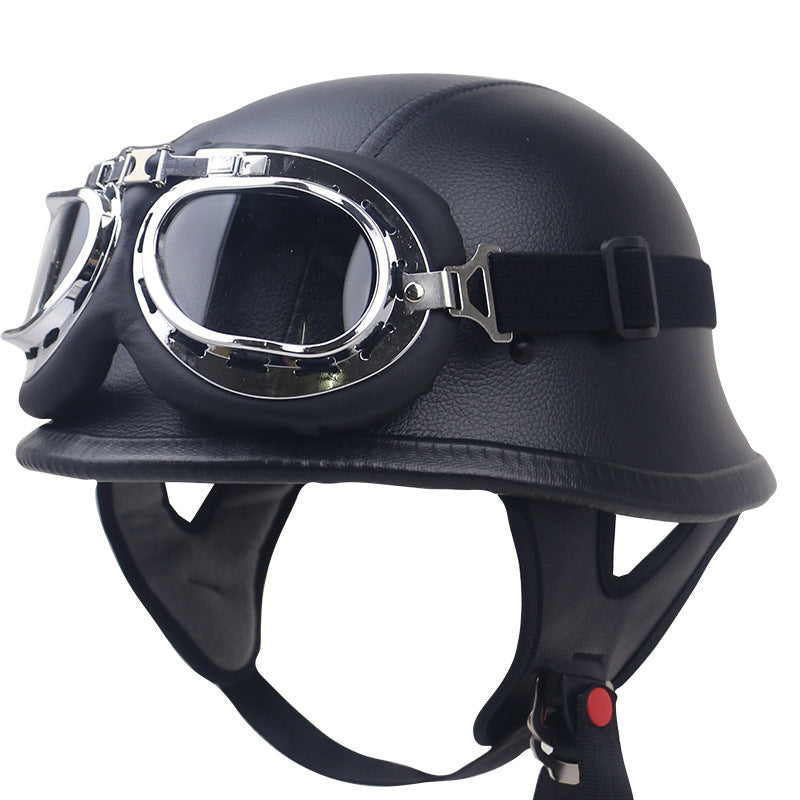 Vintage Leather Motorcycle Helmet with Goggles Kalsten