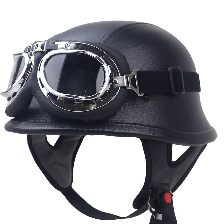 Vintage Leather Motorcycle Helmet with Goggles Kalsten