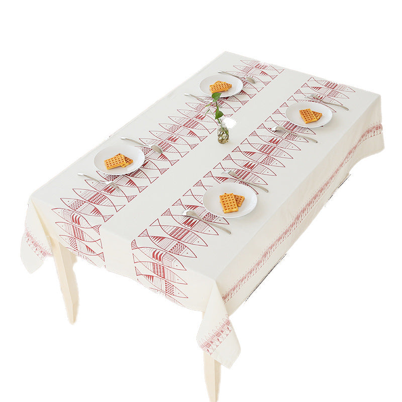 Rectangular cotton blend tablecloth with decorative fish jacquard and easy-care finish Kalsten