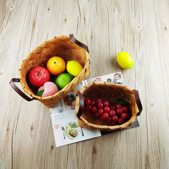 Premium Woven Storage Basket with Leather Handles Kalsten