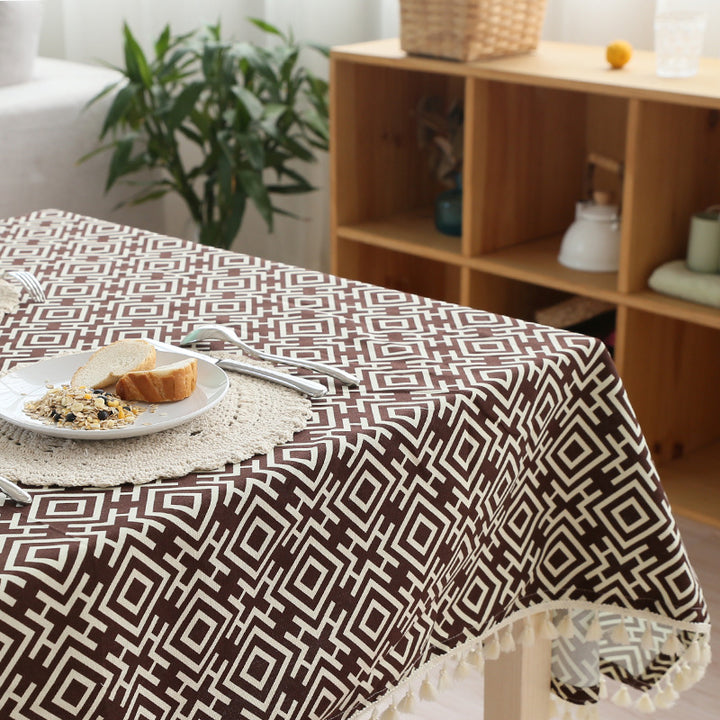 Woven cotton tablecloth in ethnic jacquard with tassel border Kalsten