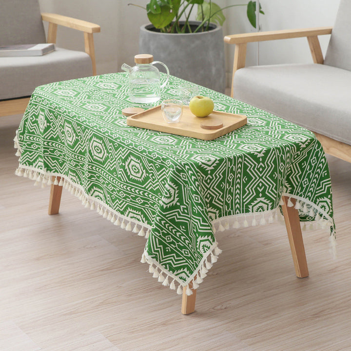 Woven cotton tablecloth in ethnic jacquard with tassel border Kalsten