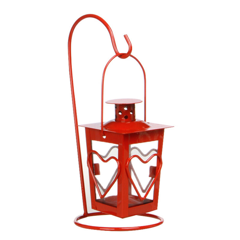 Decorative Hanging Heart-Window Metal Tea Light Lantern with Curved Display Stand Kalsten