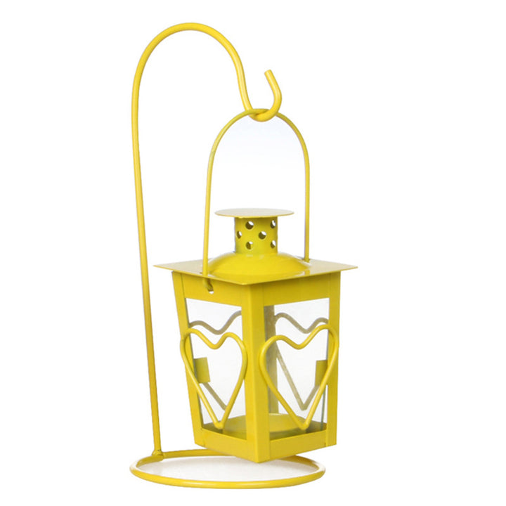 Decorative Hanging Heart-Window Metal Tea Light Lantern with Curved Display Stand Kalsten