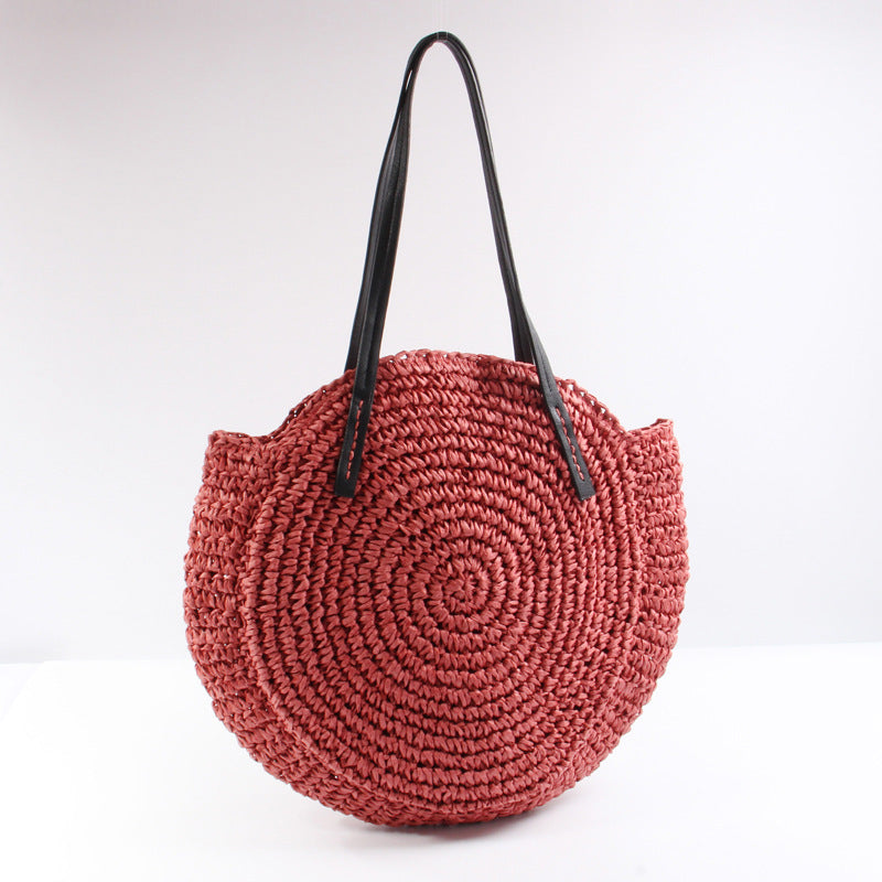 Round Bast Bag with Elegant Leather Handles Kalsten