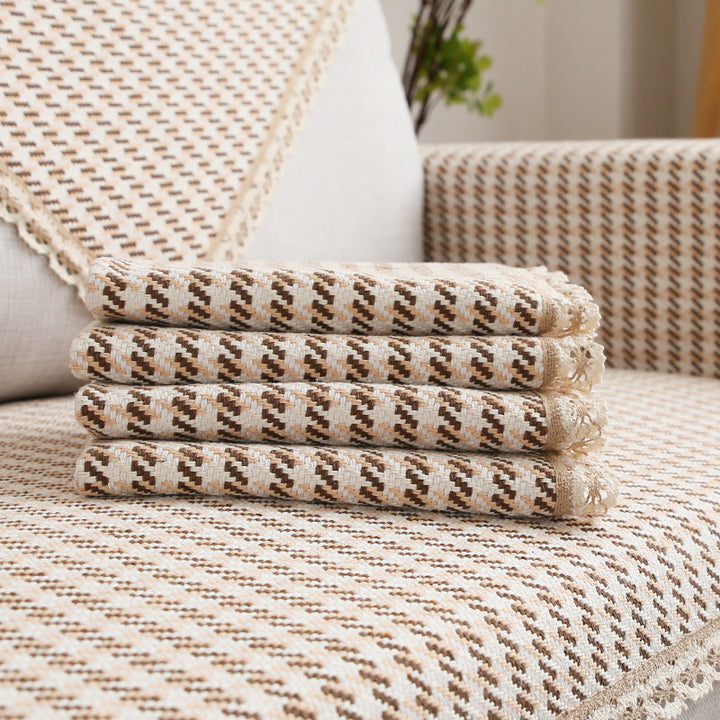 Crocheted sofa blanket set made of cotton mix with non-slip seat cushion and decorative corner cloths Kalsten