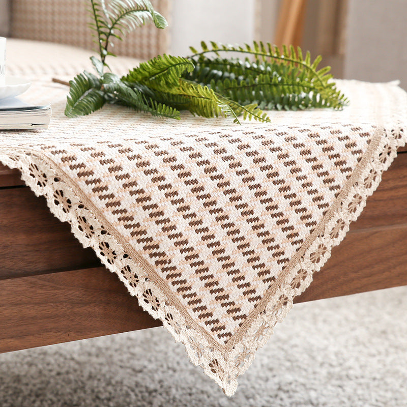 Crocheted sofa blanket set made of cotton mix with non-slip seat cushion and decorative corner cloths Kalsten