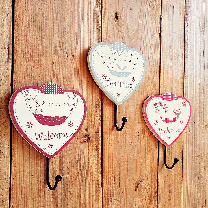Heart-Shaped Tea-Themed Wall Hooks