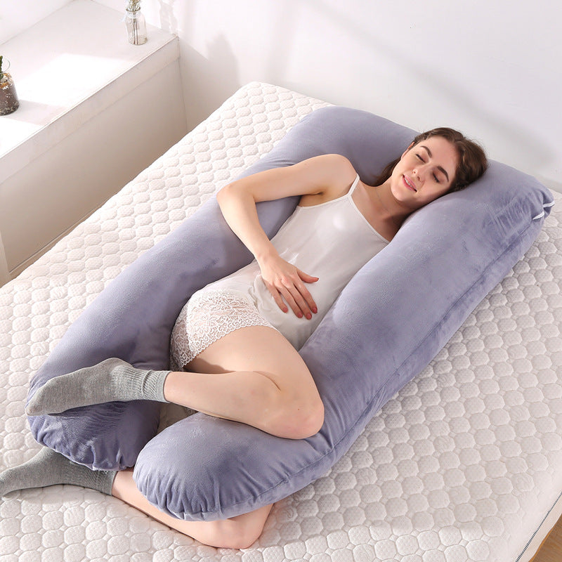 full-body U-shaped pregnancy support pillow with ergonomic lumbar and hip contour and removable breathable cover Kalsten