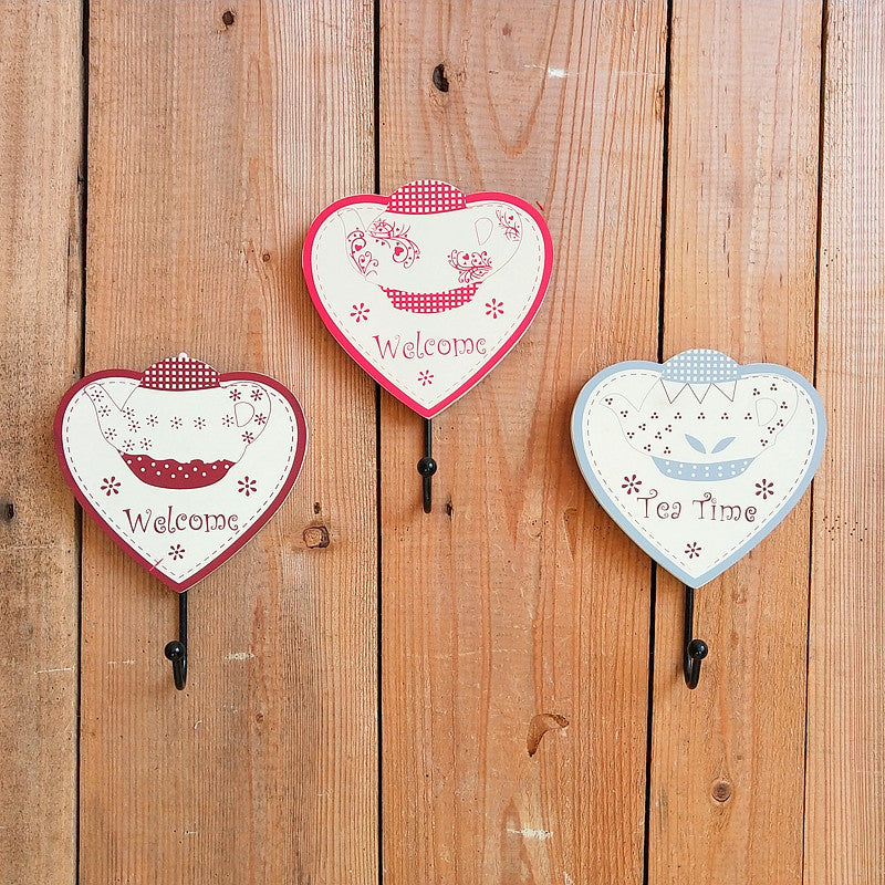 Heart-Shaped Tea-Themed Wall Hooks