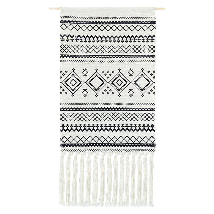 Boho-Ethno-Style tapestry set with fringes and wooden rod Kalsten