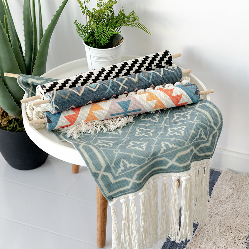 Boho-Ethno-Style tapestry set with fringes and wooden rod Kalsten
