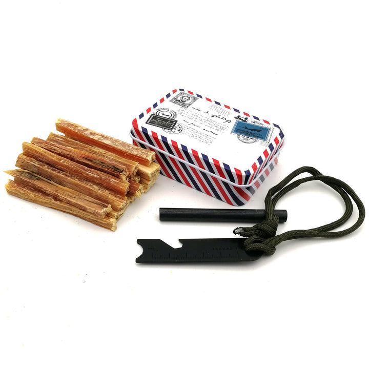 portable travel palo santo ritual kit with metal airmail tin and fire starter Kalsten