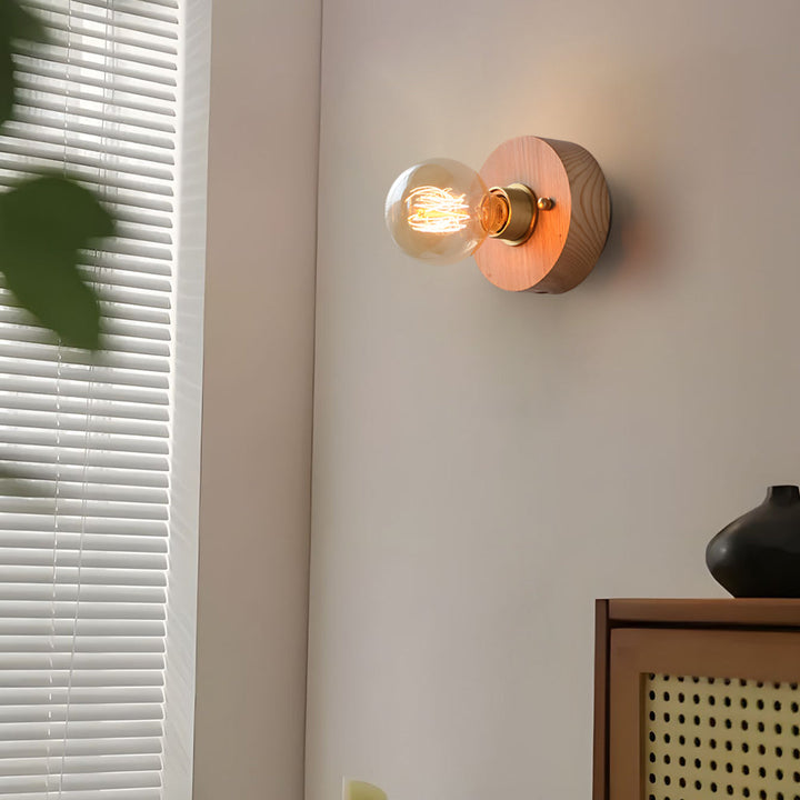 Round/Square Vintage Walnut Wood Wall Lamp 1-light with Pull Chain Switch | Noxord
