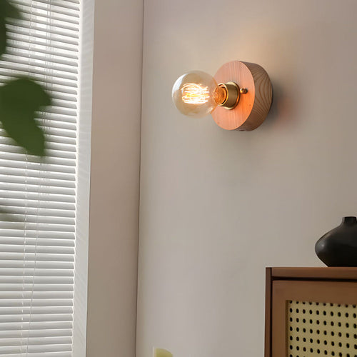 Round/Square Vintage Walnut Wood Wall Lamp 1-light with Pull Chain Switch | Noxord