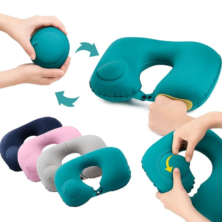 TravelThrive | Inflatable Travel Neck Pillow – Adjustable Firmness – Soft Velvet Cover – Neck Pain Relief – Compact for All Journeys Kalsten
