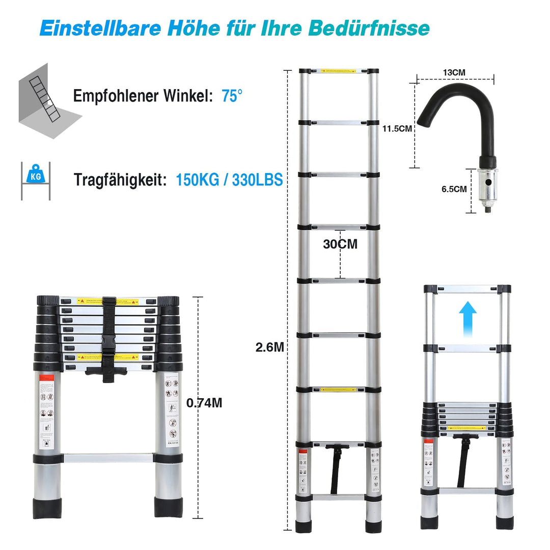Telescopic ladder with 2 detachable hooks | Kalsten