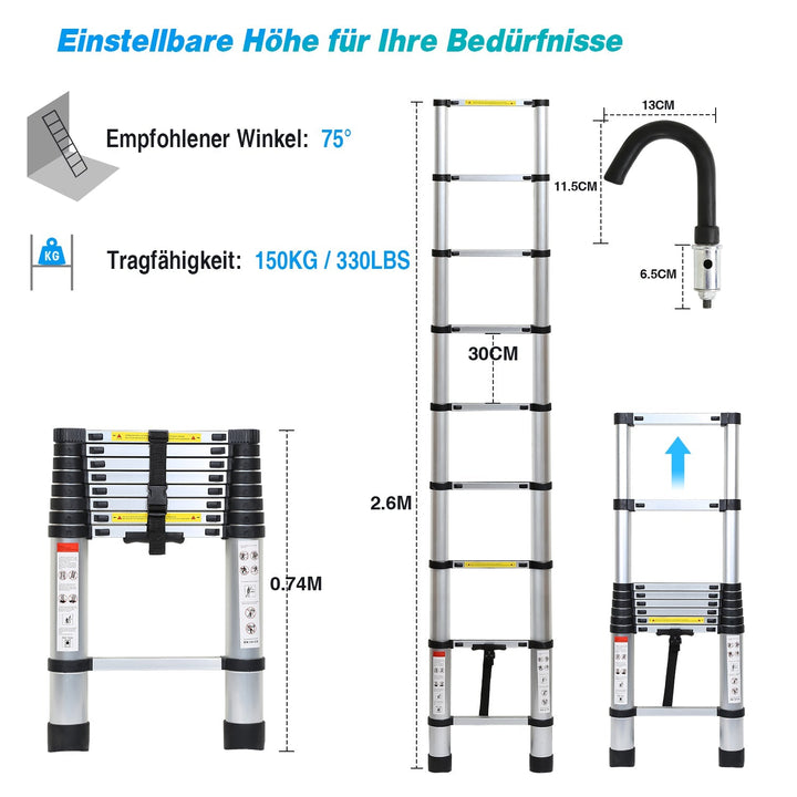 Telescopic ladder with 2 detachable hooks | Kalsten