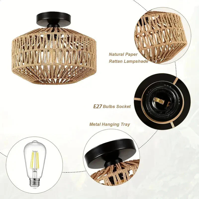 Classic Bamboo Lustre Chandelier - Handmade Rattan Pendant Light for Home Living and Bedroom Decor | Kalsten