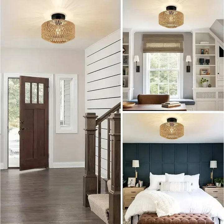 Classic Bamboo Lustre Chandelier - Handmade Rattan Pendant Light for Home Living and Bedroom Decor | Kalsten