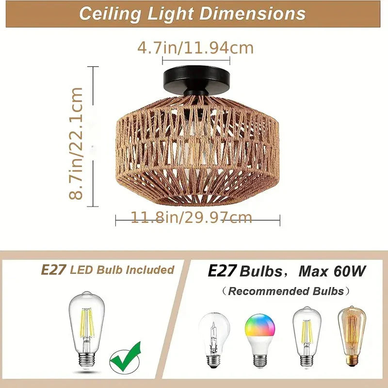 Classic Bamboo Lustre Chandelier - Handmade Rattan Pendant Light for Home Living and Bedroom Decor | Kalsten