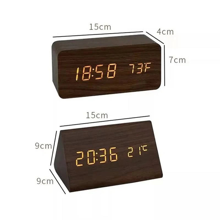 LED Alarm Clock Wood Look with 3 Alarms & Temperature | Kalsten