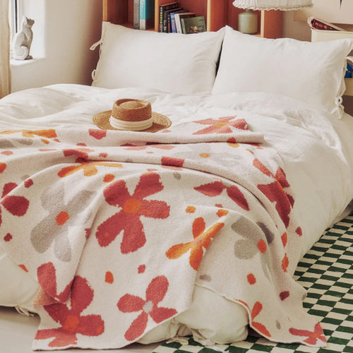 Cozy Floral Knit Throw Blanket – Soft Cotton-Microfiber Blend, Lightweight and Machine Washable, 51x63 for Home and Travel