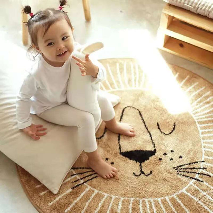 Kalsten | Round Lion Rug for Kids Soft Polyester Carpet 80cm 100cm 120cm