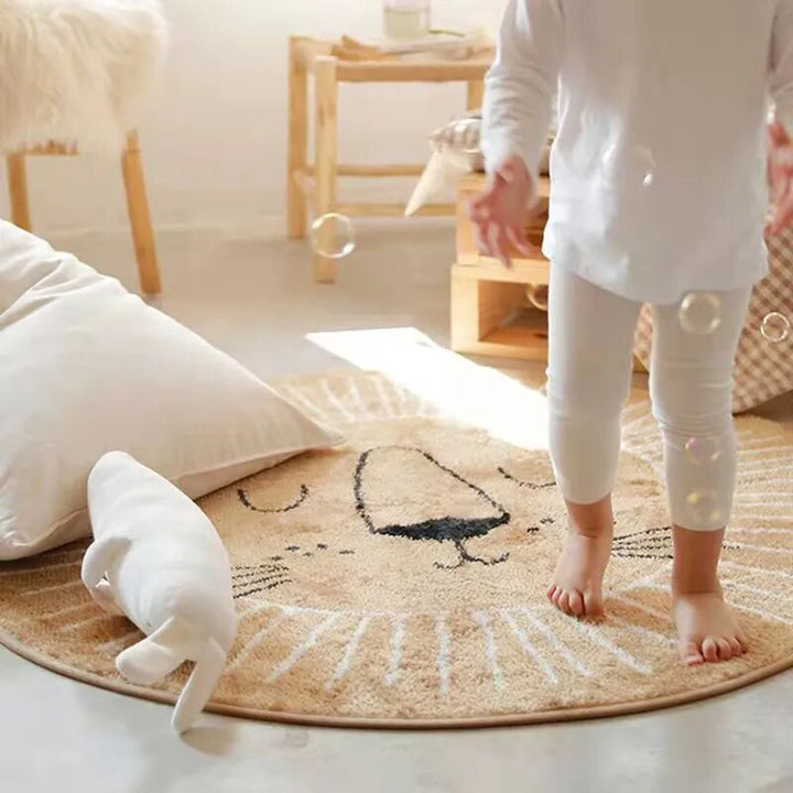 Kalsten | Round Lion Rug for Kids Soft Polyester Carpet 80cm 100cm 120cm