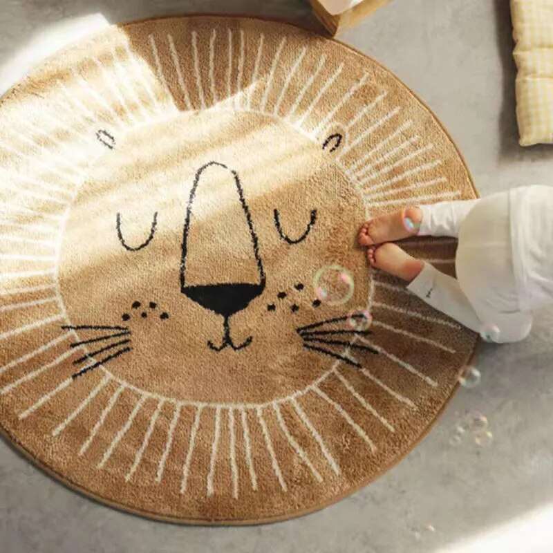 Kalsten | Round Lion Rug for Kids Soft Polyester Carpet 80cm 100cm 120cm