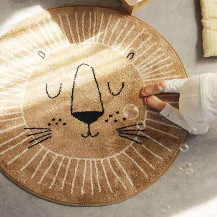 Kalsten | Round Lion Rug for Kids Soft Polyester Carpet 80cm 100cm 120cm
