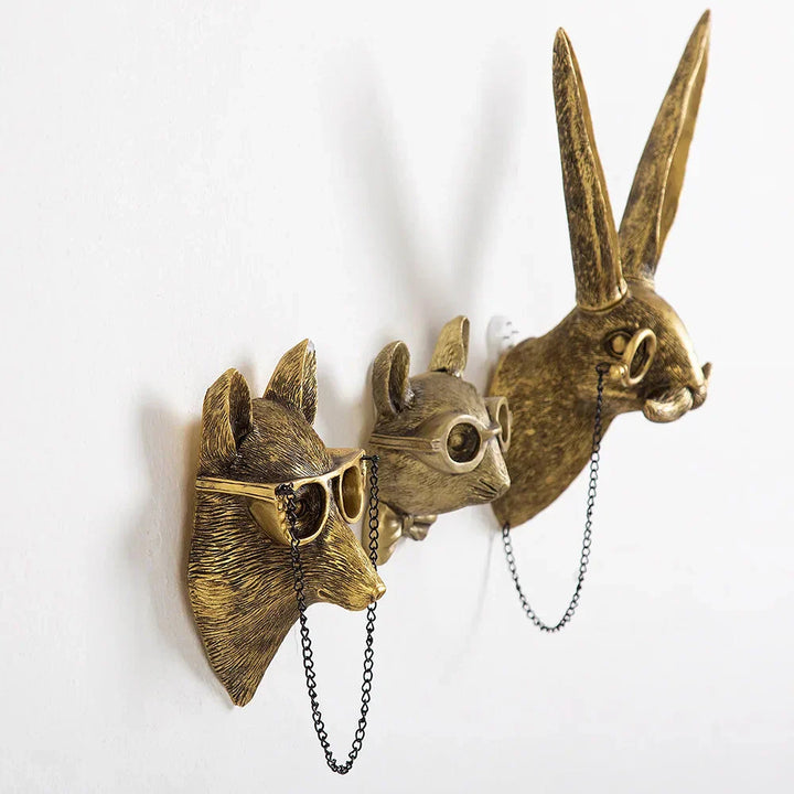 Kalsten | Antique Bronze Resin Animal Pendant Golden Deer Head Wall Storage Hook Background Wall Accessories Decorative Figures