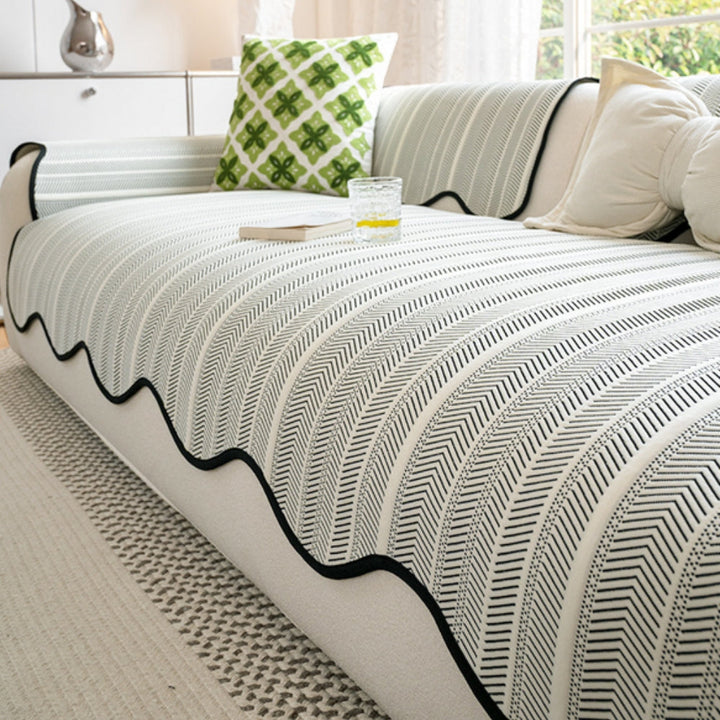 Kalsten | Aurivelle Herringbone Sofa Cover with Scalloped Edge Trim