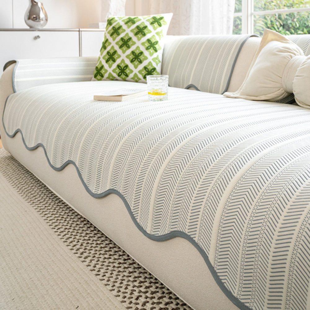Kalsten | Aurivelle Herringbone Sofa Cover with Scalloped Edge Trim