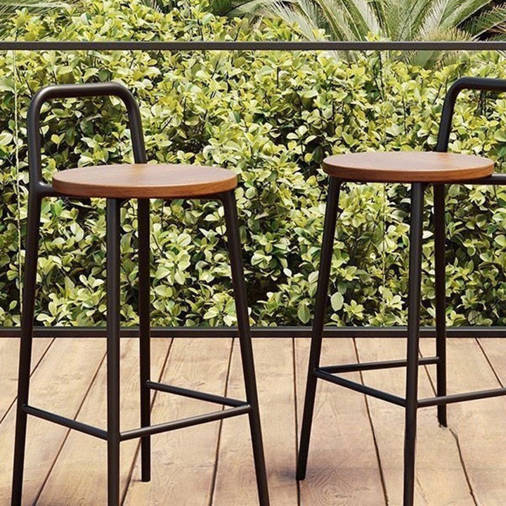 Contemporary Nordic Carbon Steel Solid Wood Rectangular Outdoor Bar Stool Backless For Outdoor | Kalsten