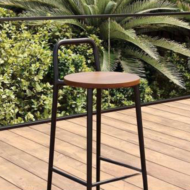 Contemporary Nordic Carbon Steel Solid Wood Rectangular Outdoor Bar Stool Backless For Outdoor | Kalsten