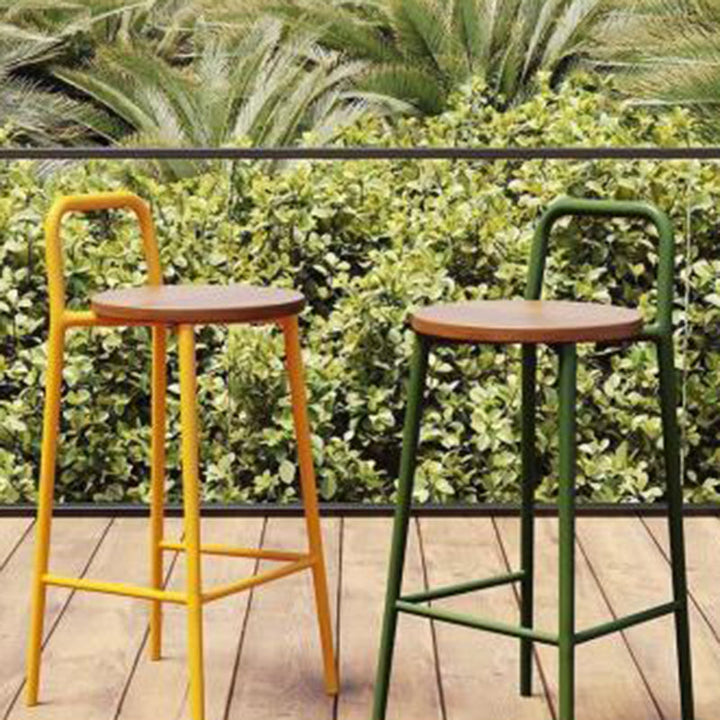 Contemporary Nordic Carbon Steel Solid Wood Rectangular Outdoor Bar Stool Backless For Outdoor | Kalsten