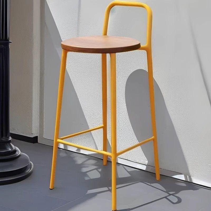 Contemporary Nordic Carbon Steel Solid Wood Rectangular Outdoor Bar Stool Backless For Outdoor | Kalsten