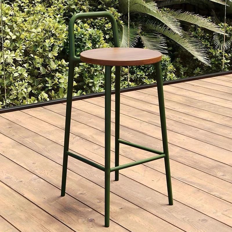 Contemporary Nordic Carbon Steel Solid Wood Rectangular Outdoor Bar Stool Backless For Outdoor | Kalsten