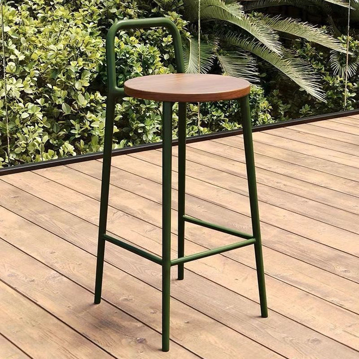 Contemporary Nordic Carbon Steel Solid Wood Rectangular Outdoor Bar Stool Backless For Outdoor | Kalsten