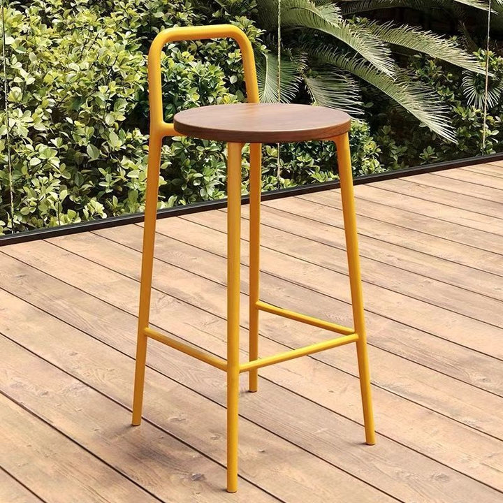 Contemporary Nordic Carbon Steel Solid Wood Rectangular Outdoor Bar Stool Backless For Outdoor | Kalsten