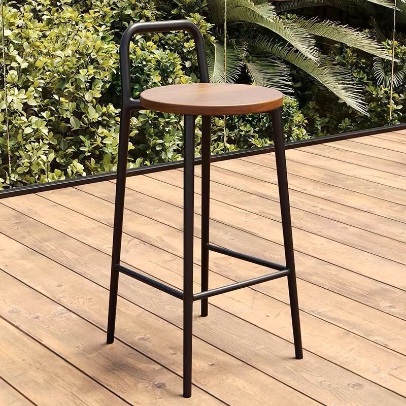 Contemporary Nordic Carbon Steel Solid Wood Rectangular Outdoor Bar Stool Backless For Outdoor | Kalsten