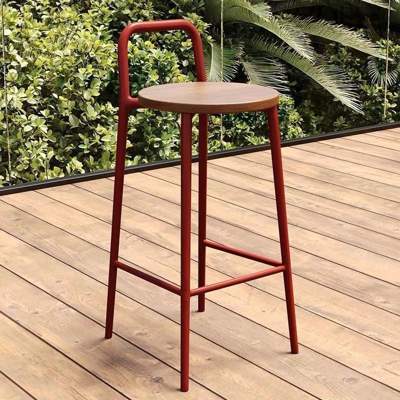 Contemporary Nordic Carbon Steel Solid Wood Rectangular Outdoor Bar Stool Backless For Outdoor | Kalsten