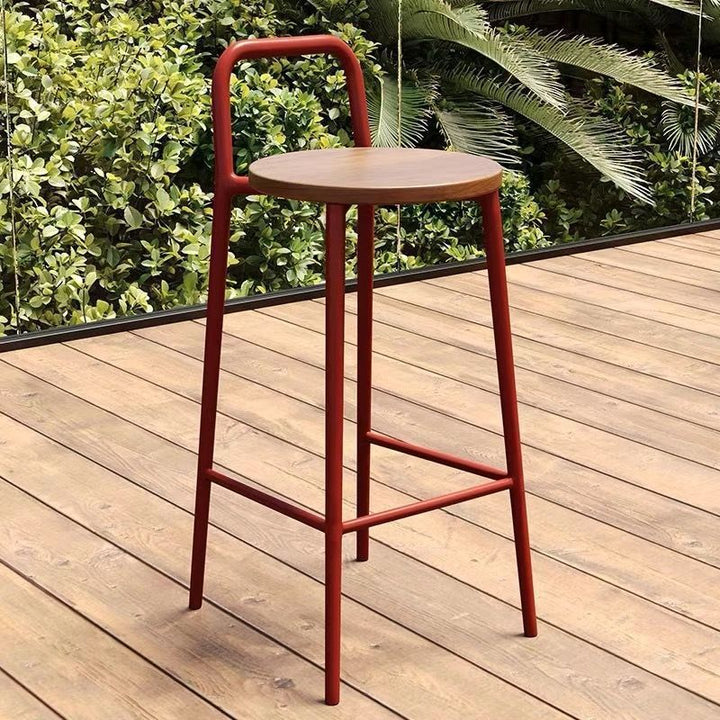 Contemporary Nordic Carbon Steel Solid Wood Rectangular Outdoor Bar Stool Backless For Outdoor | Kalsten