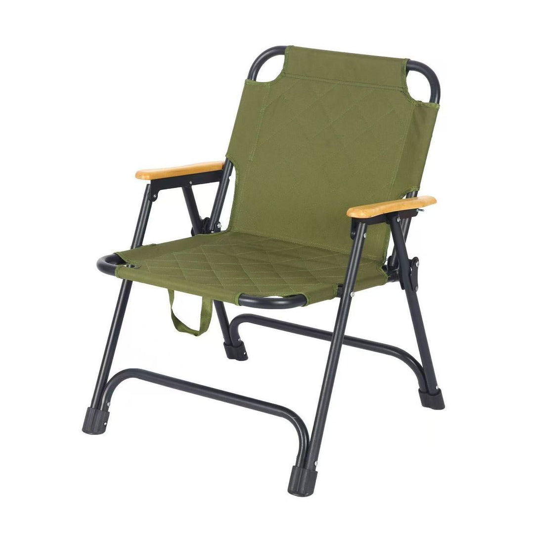 Modern Minimalist Rectangular Diamond-Pattern Carbon Steel Oxford Fabric Beech Wood Folding Camping Chair Backrest Armrest For Garden | Kalsten