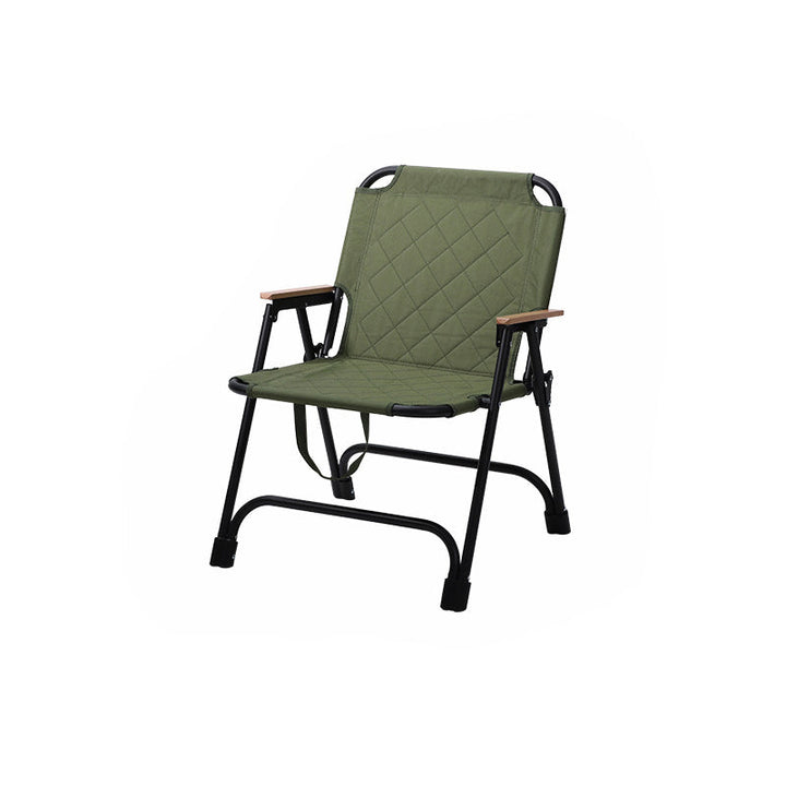 Modern Minimalist Rectangular Diamond-Pattern Carbon Steel Oxford Fabric Beech Wood Folding Camping Chair Backrest Armrest For Garden | Kalsten