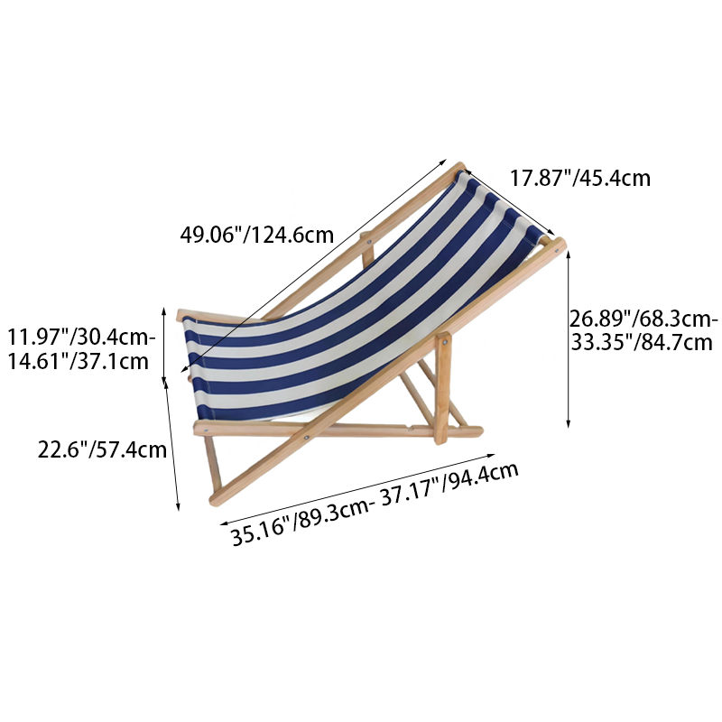 Modern Minimalist Rectangular Oxford Fabric Solid Pine Wood Outdoor Beach Chair Folding Recliner Backrest For Outdoor | Kalsten