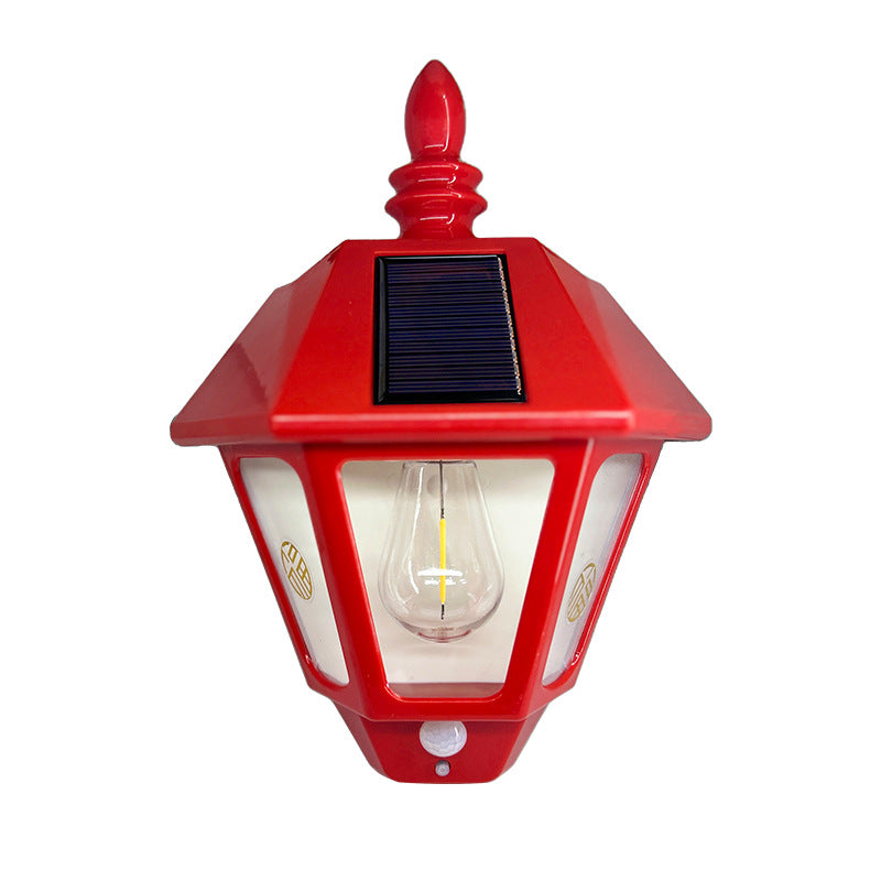Traditional Chinese ABS Iron Fu Character Cone 1-Light Solar Wall Sconce Lamp For Outdoor | Kalsten